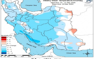تحلیل پیش بینی هفتگی دمای هوای کشور بر مبنای نقشه های احتمالاتی از ۶ فروردین ماه تا ۱۶ اردیبهشت ماه سال ۱۴۰۳