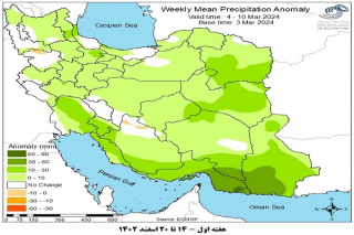 تحلیل پیش بینی هفتگی بارش کشور بر مبنای نقشه های احتمالاتی از ۱۴ اسفند ماه تا ۲۶ فروردین ماه سال ۱۴۰۳