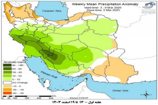 تحلیل پیش بینی هفتگی بارش کشور بر مبنای نقشه های احتمالاتی از ۱۳ اسفند ماه سال جاری تا ۲۴ فروردین ماه سال ۱۴۰۴